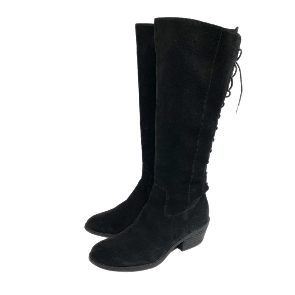 Aqua Sofft Black Suede Laced Back Sharnell Heeled Boots